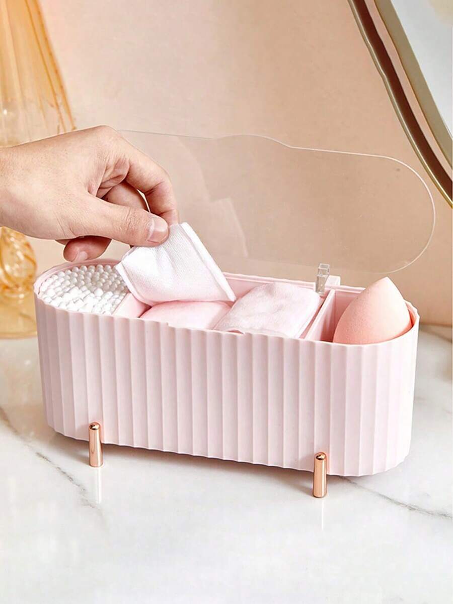 Organizador de herramientas de maquillaje, dispensador de clips de plástico para bastoncillos, clip transparente para bolas y bastoncillos de algodón, frasco de baño de 3 compartimentos, bastoncillos de algodón, bolas de algodón, organizador multiusos de cajones para almohadillas de algodón