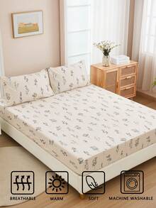 3 件套花卉床笠 3 件套（1 件床笠 + 2 个枕套，不含枕芯），日常柔软亲肤，四季室内卧室使用，天然家居装饰，透气床上用品 - 彩色 - 查看 7