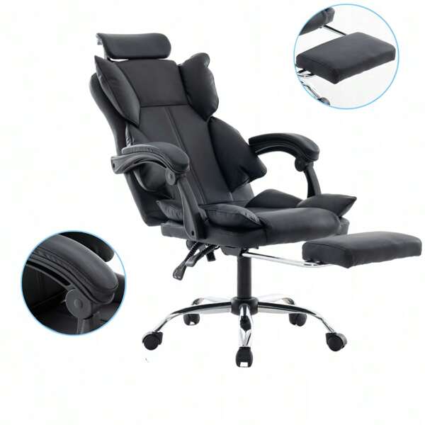 AJWF Liegestuhl Bürostuhl mit Fußpedal, PU-Leder hoher Bürostuhl, ergonomischer Hochlehner Schreibtisch und Stuhl für Zuhause, Managerstuhl mit Rollen (Schwarz, Grau, Beige)