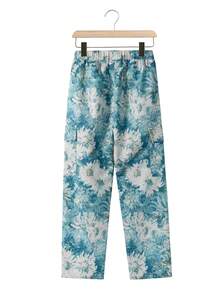1pc Tween Boy Fashionable Loose Fit Allover Print Casual Straight-Leg Cargo Pants - Blue - View 2