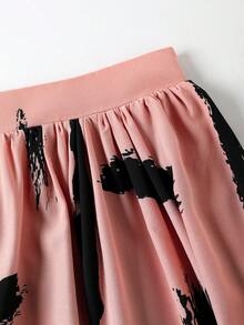 Váy cạp cao in mực độc đáo đa năng phong cách rộng rãi cho nữ EARO, tôn dáng - Hồng - Xem 7