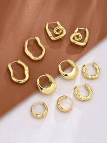5Pcs/Set Minimalist Asymmetrical Geometric Hollow Water Drop Elegant Unique High-End Design Ear Clip Earring Set - Type a - View 1