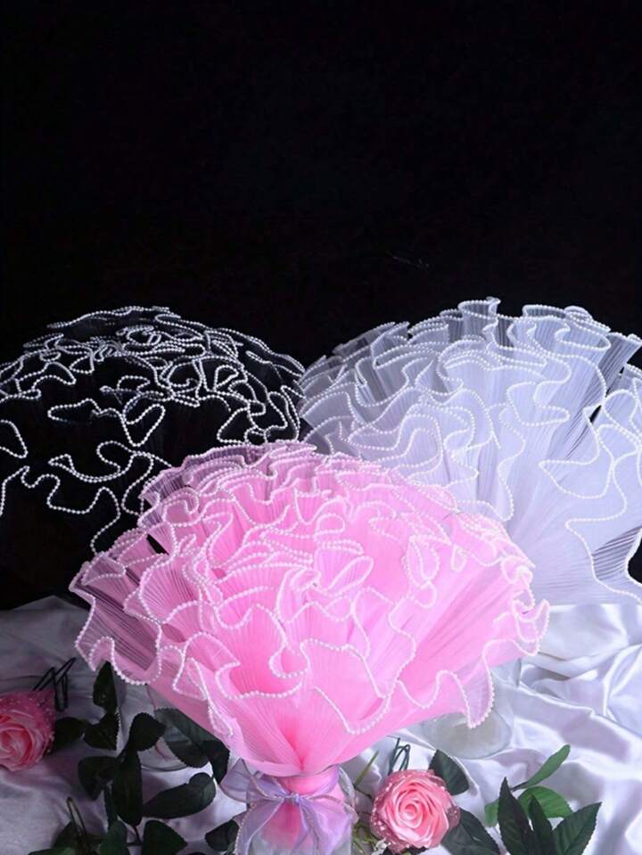 1pc 4 Yards Pearl Ruffle Crinkle Chiffon, Crinkled Wavy Mesh