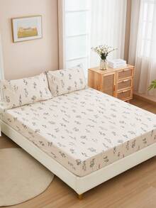 3 件套花卉床笠 3 件套（1 件床笠 + 2 个枕套，不含枕芯），日常柔软亲肤，四季室内卧室使用，天然家居装饰，透气床上用品 - 彩色 - 查看 3