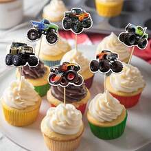 12/24/36pcs Monster Truck Cupcake Toppers, Truck Theme Birthday Party Decorations, Baby Shower Birthday Party Cake Decor Supplies - Multicolor - View 4