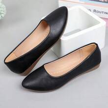 Zapatos planos para mujer, zapatos casuales, zapatos de trabajo antideslizantes, bailarinas de punta, zapatos con suela de goma de unicolor y slip-on - Negro - Ver 3