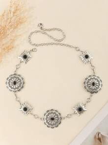 New Fashion Retro Marble Textured Metal Waist Chains For Women, Dress Pants Belt Hooks, Boho Style Zinc Alloy Body Chain Accessories, Suitable For All Seasons - Black - View 6