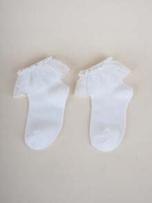 3 Pairs Fashion Lace Trim Mesh Breathable Socks, Versatile, Elegant Princess Style Socks For Girls And Toddlers, Suitable For All Seasons - White - View 6