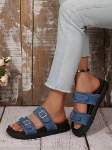 Women's Simple Slide Sandals, Beach Resort Casual Open Toe Thick Bottom Shoes, Comfortable Slip On Flat Fashion Sandals