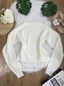 SJD MODA LADY Striped Sweater Knit Modal Off Shoulder Super Autumn Winter Korean Style Best Fabric - 白色 - 查看 2