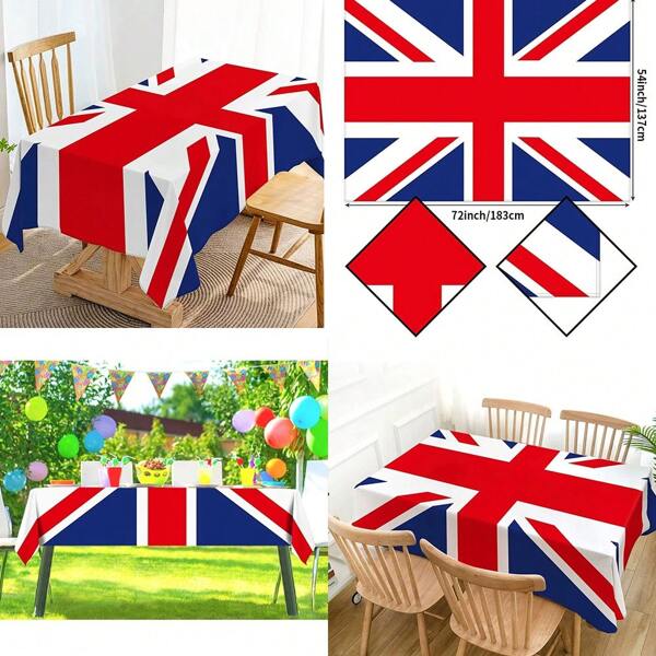 United Jack Tablecloth - Patriotic British Flag Design In Red, White And Blue, Suitable For Party Decorations At Home Or Restaurants, Rectangle Plastic Tablecloth