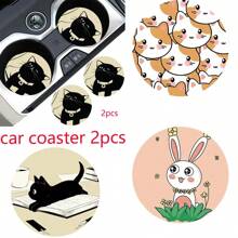 2 pièces Dessous de verre pour tasse de voiture avec motif mignon, tapis de tasse de voiture , séchage rapide et antidérapant