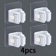 4pcs Bathroom Mop Holder Broom Clips Set, No Drill Wall Mount Transparent Mop Storage Rack - Multicolor - View 15