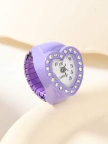 1件个性化可爱Y2K俱乐部风格彩色心形水晶镶嵌可调节时间显示戒指表，女士/情侣复古礼物，时尚哥特粉色、蓝色、紫色、绿色、红色、银色、金色时钟戒指 - 心形手錶戒指 - 查看 9