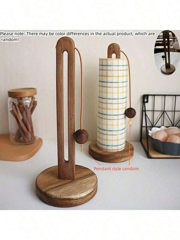 1pc Wooden Vertical Paper Towel Holder, Tissue Paper Roll Rack, Home Kitchen & Bathroom Paper Towel Storage Organizer