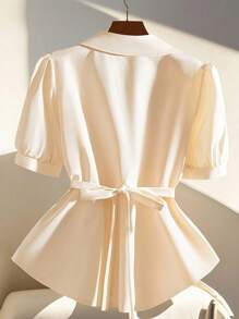 Women Short Sleeve Solid Color Blazer Jacket, Fashionable For Summer