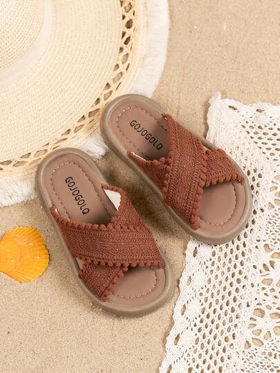 1 Pair Plus Size Children's Summer Canvas Beach Sandals, Flat Soft Bottom For Girls