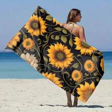 1pc Personalized Minimalist Pattern Beach Towel, Outdoor Camping Picnic Mat, Beach Holiday Shawl, Sports/Yoga Mat, All-Season Air Conditioning Blanket, Swimming Pool Quick Dry Lightweight Rectangular Towel - Yellow - View 3