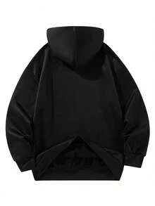 Sudadera con capucha de ajuste holgado y casual para hombre, para el otoño, top de manga larga - Negro - Ver 2