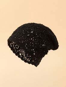 复古花朵钩针编织纯色镂空透气针织帽优雅骷髅帽女士无檐帽