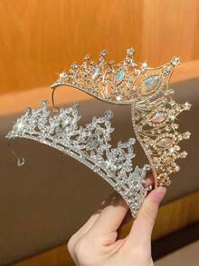 1 件奢华水钻皇冠头饰，适合女士，适合派对、时装秀和婚礼头饰服装皇冠发花环发藤
