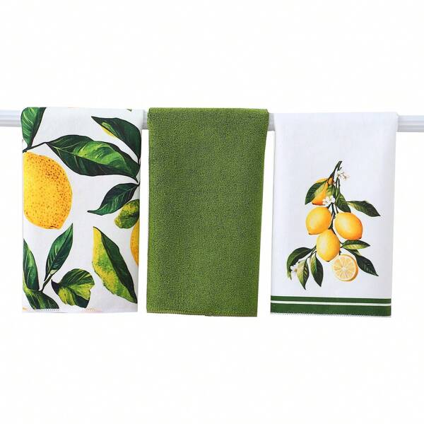 3 pièces Serviettes de cuisine en microfibre à motif citron, 36 x 56 cm, Chiffons à vaisselle jaunes au motif de fruits à l'aquarelle à carreaux, Serviettes décoratives pour les mains pour la cuisine, la cuisson, le nettoyage de la salle de bain, Serviettes de séchage de cuisine à motif citron, Décoration de cuisine au citron, Serviettes décoratives