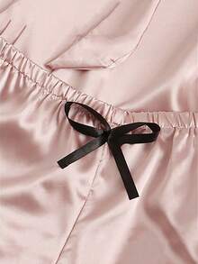 4-Piece Women's Satin Pajamas, Beautiful And Sexy, Soft And Comfortable. It Includes A Satin Robe, A Lace Camisole, A Lace Panty And A Satin Shorts. Suitable For Home Leisure Wear. Sexy Pajamas Are The Perfect Choice For Elegant Women - Hồng - Xem 3