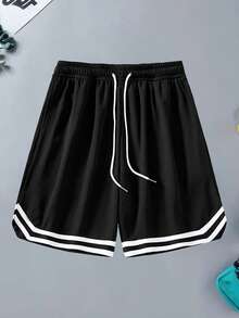 سروال رياضي كرة السلة الصيفي للرجال، قصير مطاطي برباط بُنِي من شبكة سريع الجفاف - الأسود - مشاهدة 2