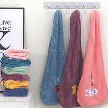 1 pieza Gorro de secado de pelo con estilo de bordado, toalla de baño de felpa coral gruesa para el baño, gorro de ducha absorbente y de secado rápido para mujeres, accesorios de baño, decoración de baño para el hogar, decoración de otoño, vuelta al colegio, gorro de ducha, toallas para salón de belleza, hotel, deportes, artículos esenciales para el hogar, toalla, toalla de secado de pelo para el cuidado de la piel