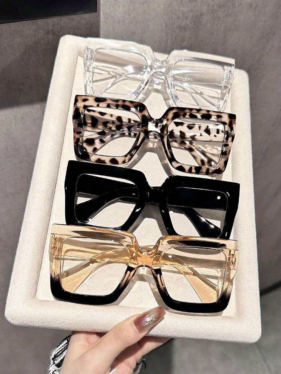 Shades Basics Modern Simple Style Square Plastic 4pcs Women Anti-Blue Light Glasses Fashion Eyeglasses,For Back To School Reading Watch Tv Appointment Outfits Street-Photography Accessories Suitable For All Face Shapes