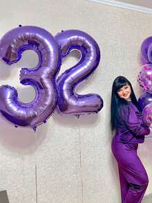 1pc - 32 Inch Purple Numeral Foil Balloons, Large Size Pastel Purple 0-9 Number Balloons For Birthday Decoration, Purple Theme Birthday Party, Mermaid Birthday Party, Butterfly Birthday Party, Scene Decoration, Room Decoration, Birthday Celebration Decoration, Graduation, Mother's Day, Shower, Photography Props, Anniversary, Wedding, First Birthday, Elegant And Fantasy Birthday Balloons, Ceremony