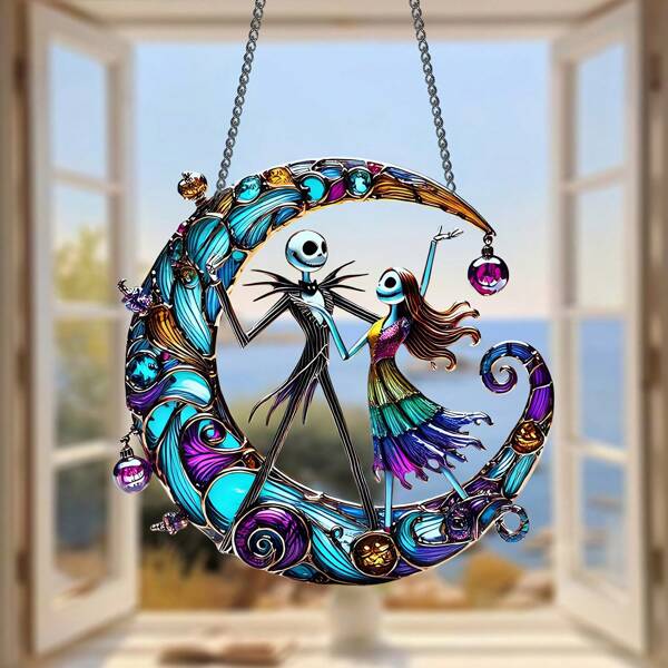 Sanrio 2d Flat, 2d Acrylic Nightmare Before Christmas Sun Catcher - Vibrant & Wall Art With Stained , Home, Cafe, Restaurant, Bar Decor _ Indoor_outdoor Hanging, Ideal Holiday Gift, Bar Ornament _ Whimsical Decor