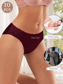 MIOTAN 10 chiếc/gói Quần lót ren cạp thấp dành cho nữ, màu trơn, kiểu bikini gợi cảm - Nhiều màu - Xem 4