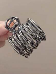 1pc Minimalist Design High Ponytail Claw Hair Clip With Ring, Premium Metal Hair Accessory For Women Hair Clips Hair Jaw Clip Hair Clamps Hair Clutch Hair Catcher Clip, Claw Clip