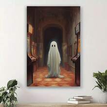 Framed Ghost Reincarnated On Canvas In An Abandoned Arcade Poster, Vintage Poster, Art Poster Printed, Dark Academia, Ghost, Halloween Decoration High Quality Canvas Painting, HD Pictures, Perfect Gift - Framed - View 1
