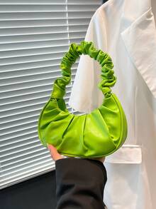 迷你时尚纯色褶皱手提包多用途女士手拿包 - 綠色 - 查看 7
