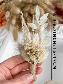 热销迷你干花花束 1-12 件套，适用于波西米亚婚礼、餐桌中心装饰、干小芦苇、手工干花、生日蛋糕伴娘礼盒、花瓶装饰、秋季装饰、秋季 - 白棕色 - 查看 3