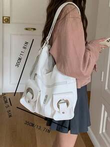 Mochila/Ombro/Bolsa Transversal Personalizada Multifuncional, Versátil, Estilo Coreano, 1 peça, 2025, Grande Capacidade, para Estudantes, Uso Diário e ao Ar Livre, Feminina - Branco - Ver 2
