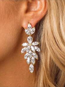 2pcs Palm Leaf Dangle Earrings Women Luxury Zirconia Earrings Bridal Wedding Jewelry Vacation Accessories Gift For Girlfriend Lovers Wife Mother
