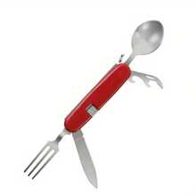 Folding Camping Knife, Fork And Spoon, Stainless Steel, Portable, Detachable, Multi-Function Folding Knife