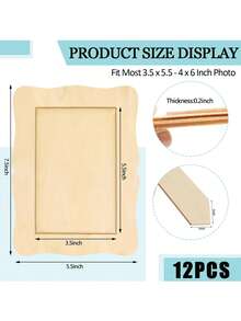 4" X 6" Unfinished Wooden Photo Frame, Suitable For DIY Projects, Crafts, Vertical Wooden Frame For DIY Painting, Suitable For Wooden Crafts, Painting, Art Projects, Wooden Decorations, Suitable For All Holiday Gifts - Wave Style - View 5
