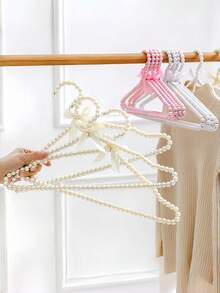 1 件仿珍珠衣架蝴蝶结衣架优雅收纳衣夹新娘婚纱衣架塑料衣架公主家居装饰 - 白色 - 查看 7