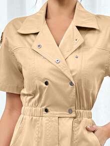 Palazzo elegante o uso casual liso para mujer tela fresca y lisa de moda con solapa y textura agradable - Caqui - Ver 7