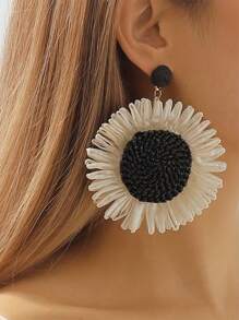 1 Pair Bohemian Style Braided Sunflower Holiday Earrings, Summer Beach Holiday Jewelry, Bohemian Accessories, Exaggerated Earrings