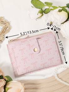 Pink Bow Love Pattern Bag,Flip Cover Zipper Small Wallet Coin Pocket Small Purse Bifold Slim Women Wallet MiniThin,Lightweight,Multi Layer Portable,ID Card,Money Credit Card Minimalist,Fashion,Modern,Business,For Anniversary,For Christmas,On Valentine Day,For Birthday Gift,For Gift,For Lover For Women,For Girls,For Lady,For Female,Bag School Supplies For School Dorm Room & Back To School