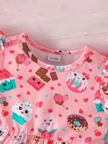 Baby Girl Summer Sleeveless Donut Printed Sweet Resort Style Dress