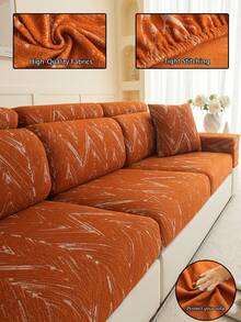 1 pieza Funda de sofá de unicolor minimalista de alta calidad y elasticidad, con rayas de felpa, amigable para niños y mascotas, para sala de estar, dormitorio, oficina, resistente al deslizamiento y fácil de limpiar, lavable a máquina para todas las estaciones - Naranja - Ver 1