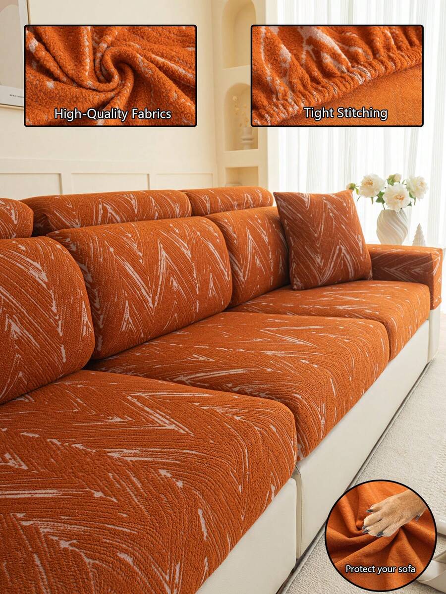 1 pieza Funda de sofá de unicolor minimalista de alta calidad y elasticidad, con rayas de felpa, amigable para niños y mascotas, para sala de estar, dormitorio, oficina, resistente al deslizamiento y fácil de limpiar, lavable a máquina para todas las estaciones - Naranja - Ver 1