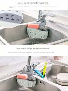 Panier à évier réglable avec trous de drainage, tapis en caoutchouc pour l'hygiène, étui de protection en plastique, pas facilement endommagé. Rangement de cuisine pour éponge et laine d'acier. Étagère de rangement pour salle de bain pour brosses à dents et savon. Outils de rangement pratiques