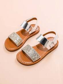 1 Pair Girl's Plain Color Casual Flat Sandals, Comfortable And Durable For Summer - Silver - View 4